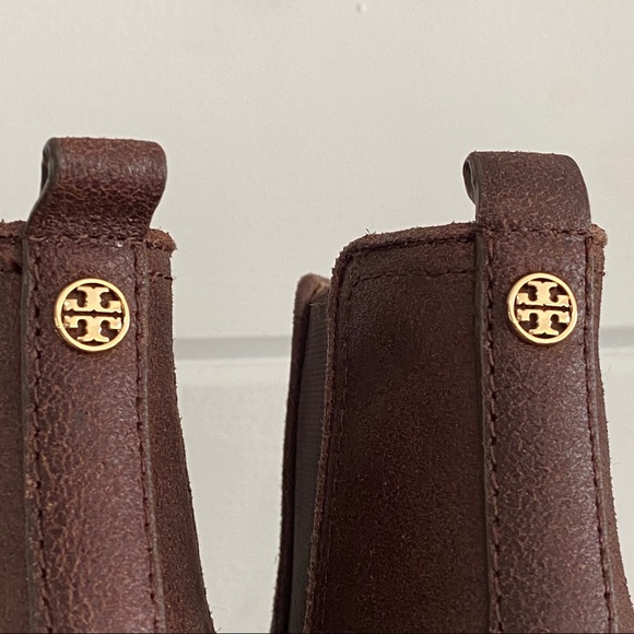 Tory Burch leather sueded brown stacked heel ankle boots booties  size 8M - Picture 2 of 8